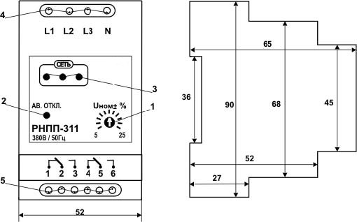 Схема реле напряжения, перекоса и последовательности фаз РНПП-311