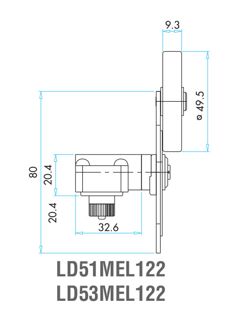 EMAS – Габаритные размеры ролика концевого выключателя L51K23MEL122
