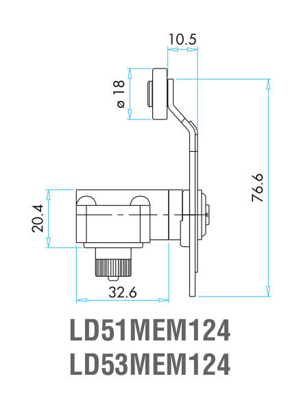 EMAS - Габаритные размеры ролика концевого выключателя L2K23MEM124