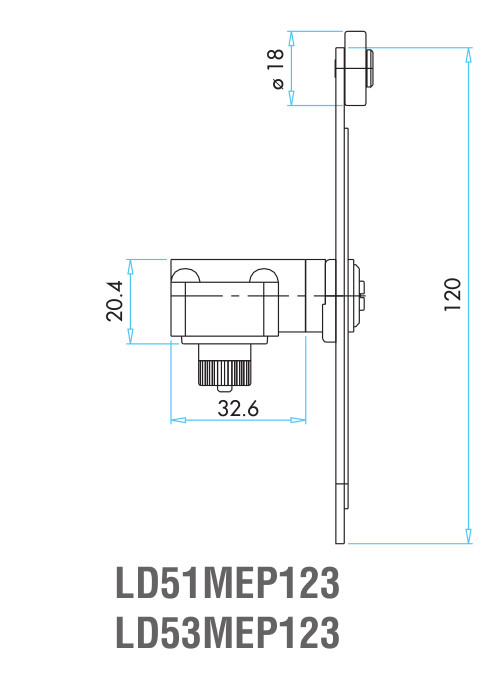 EMAS - Габаритные размеры ролика концевого выключателя L2K23MEP123