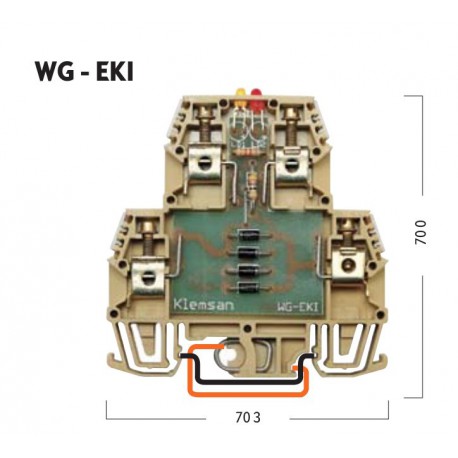 Klemsan WG-EKI - Клеммник 2-х ярусный с электронными компонентами (схема 1 - Защита от обратной полярности) Артикул: 110010